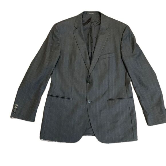 Boss Hugo Boss Gray Pinstripe Wool Super 130 Suit Sport Coat Size 44R - Picture 1 of 16